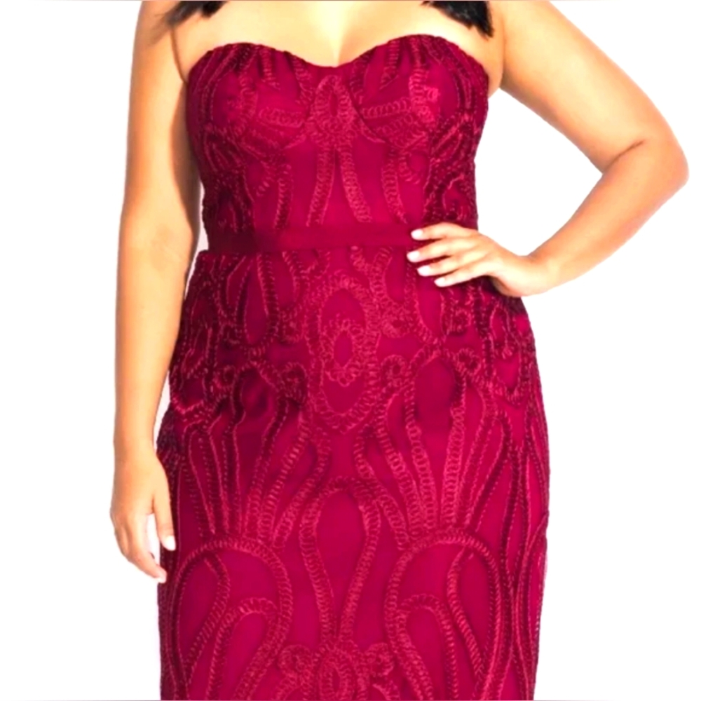 City Chic Embroidered Maroon Cocktail Dress